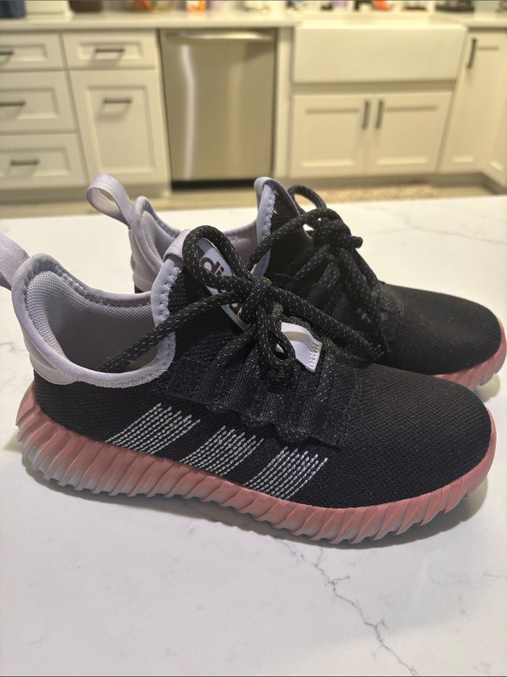 adidas Woman’s  Black Knit Sneakers with Pink Outsole - Picture 5 of 6